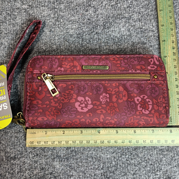 Travelon Safe ID RFID Blocking Wristlet Wallet Burgundy Floral Zip Around - Picture 5 of 6